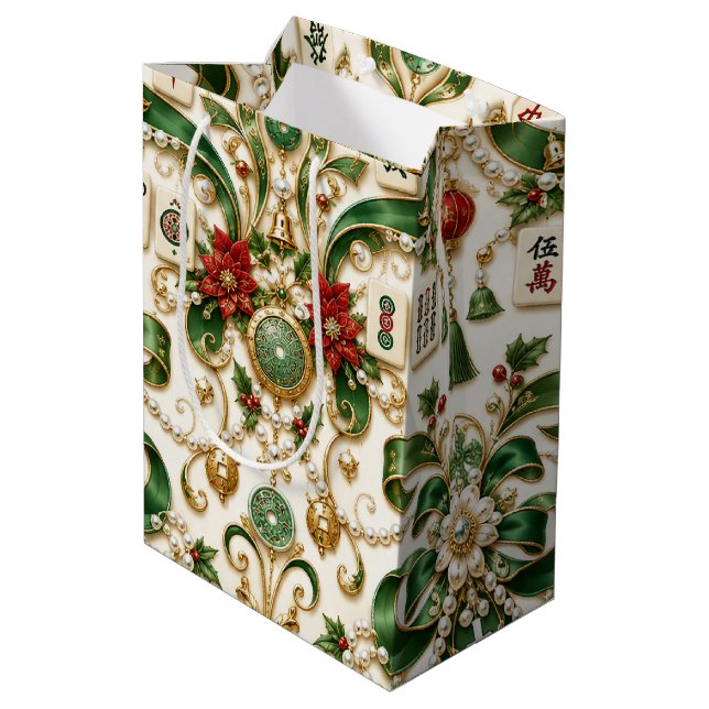 Mahjong Christmas Medium Gift Bag (Back Angled)