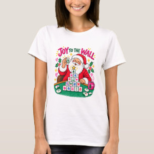 Mahjong Christmas Tee Santa Joy to the Wall Pink