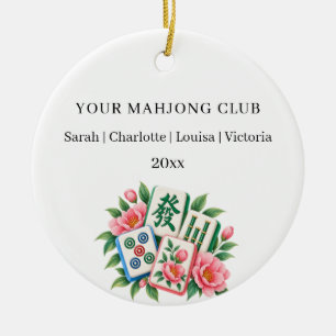 Mahjong club members names ceramic tree decoration