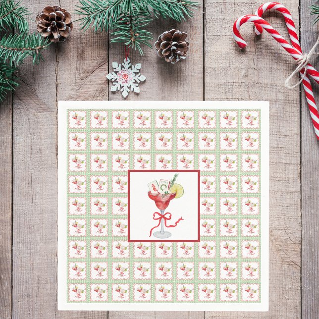 Mahjong Cocktails Christmas Grandmillennial Green Napkin (Creator Uploaded)