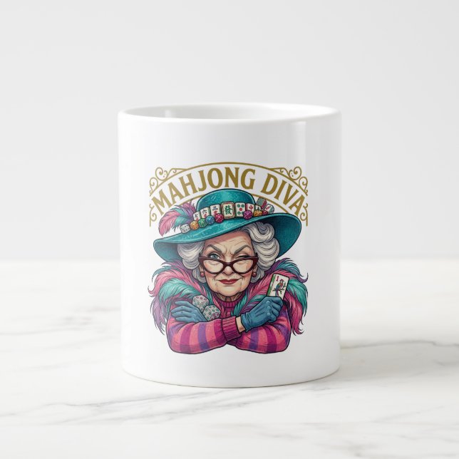Mahjong Diva Funny Women's Large Coffee Mug (Front)