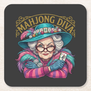 Mahjong Diva Funny Women's Square Paper Coaster