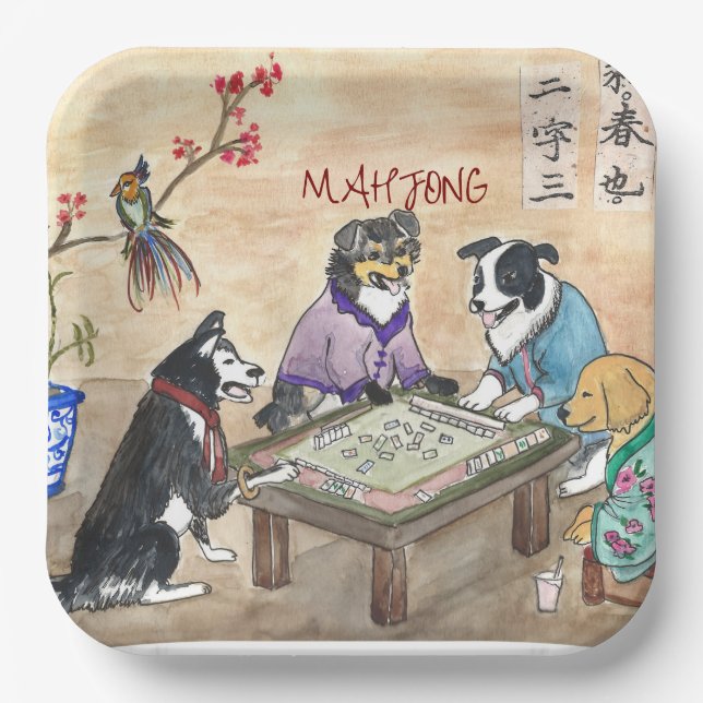Mahjong Dogs -  Paper Plate (Front)