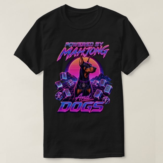  Mahjong & Dogs Synthwave Doberman Art T-Shirt (Design Front)