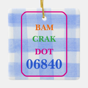 Mahjong Dot Crak Bam Blue Check PERSONALIZE  Ceramic Ornament