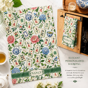 Mahjong Floral Tea Towel Personalised Hostess Gift