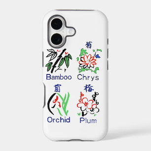 Mahjong Flower Suits,Blue,Red,Green,Black on White