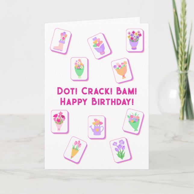 Mahjong Flower Tiles Folded Greeting Card (Front)