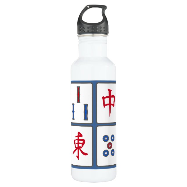 Mahjong Game Tiles Design Water Bottle (Front)