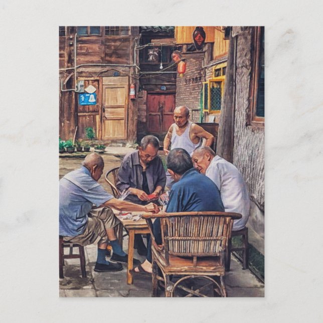 Mahjong in the Alley Hutong China Postcard (Front)