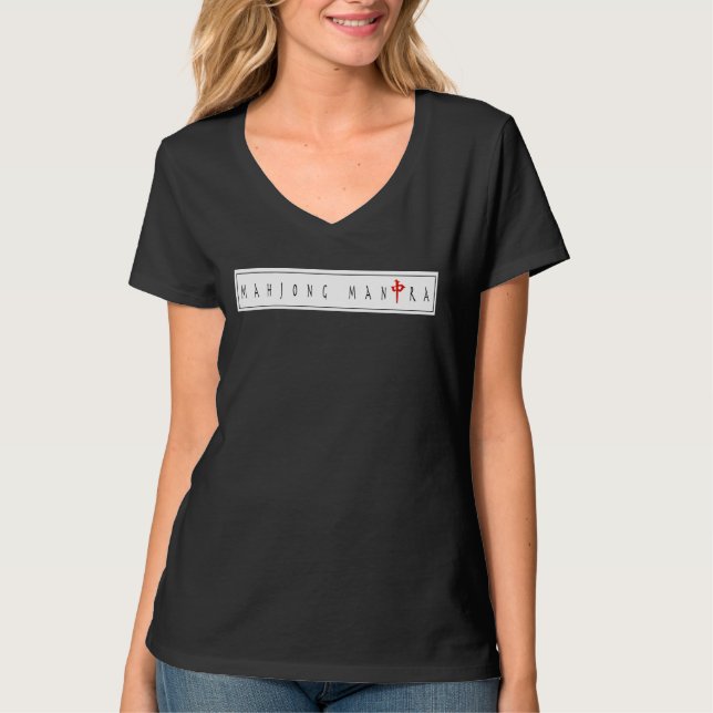Mahjong Mantra Women's Black V-Neck Cotton T-Shirt (Front)