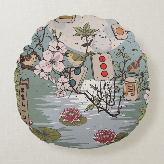 Mahjong Moonrise Round Cushion (Front)