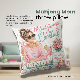 Mahjong Mum Cocktails & Tiles Square Throw Pillow