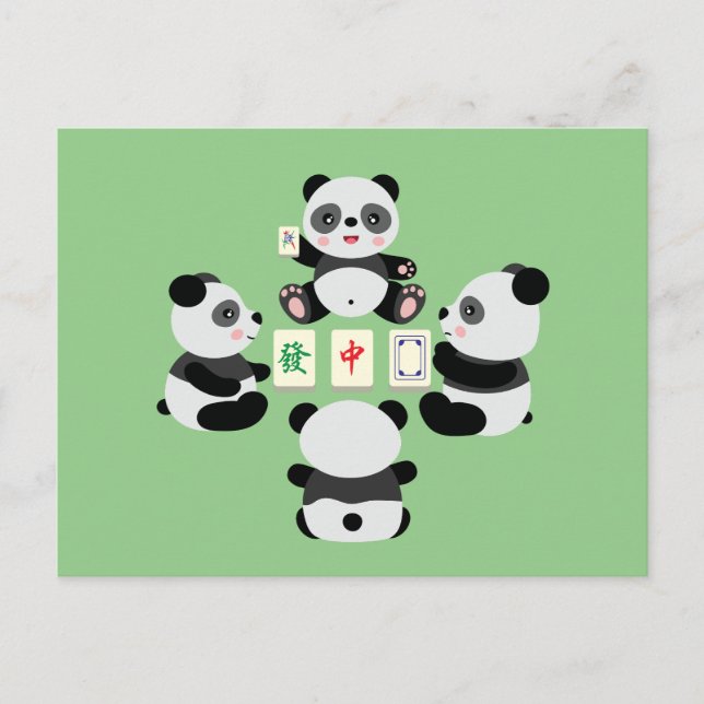 Mahjong Panda Cute Funny Holiday Postcard (Front)