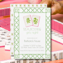 Mahjong Party Invitation, Green Dragon Bamboo