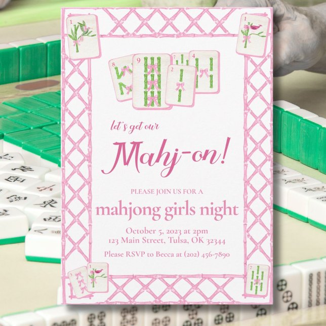Mahjong Party Invitation, Pink Green Coquette Invitation (Creator Uploaded)