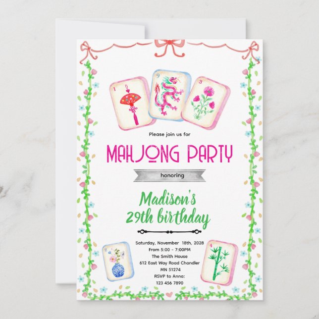 Mahjong party theme invitation (Front)