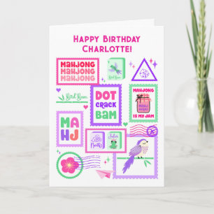 Mahjong Postage Stamp Folded Greeting Card