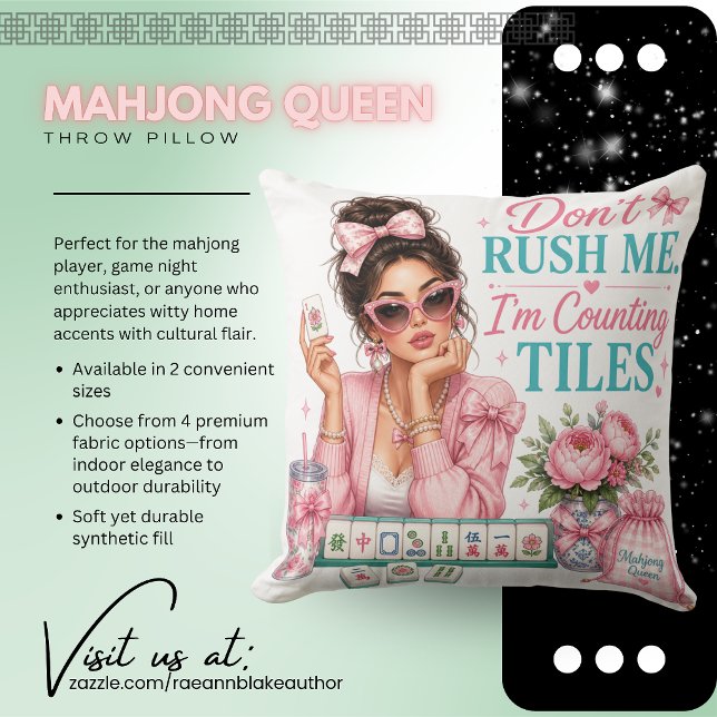 Mahjong Queen Don’t Rush Me Square Throw Pillow (Creator Uploaded)