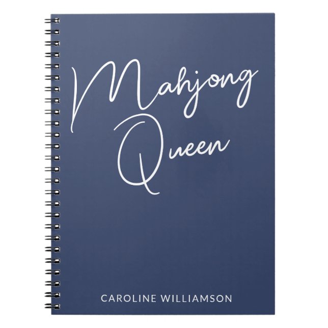 Mahjong Queen Personalised Name Navy Blue Notebook (Front)