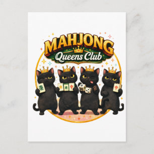 Mahjong Queens Club Cute Black Cats Announcement Postcard