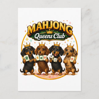 Mahjong Queens Club Cute Dachshunds Announcement Postcard