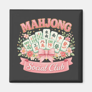 Mahjong Social Club Pink Floral Bow Magnet