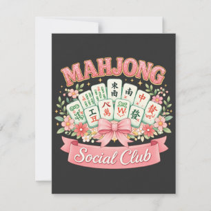 Mahjong Social Club Pink Floral Bow Thank You Card