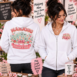 Mahjong Social Club Pink Floral Mahjong Design Hoodie