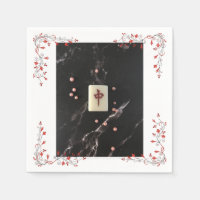 Mahjong themed napkin with the Red Dragon