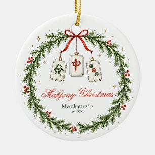 Mahjong Tile Classic Wreath Christmas Ceramic Tree Decoration