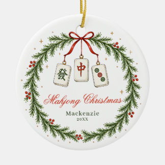 Mahjong Tile Classic Wreath Christmas Ceramic Tree Decoration