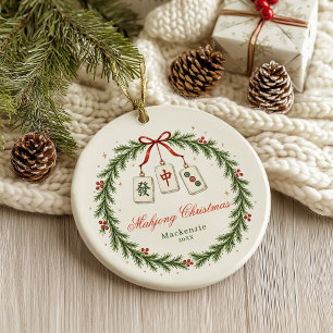 Mahjong Tile Classic Wreath Christmas Ceramic Tree Decoration
