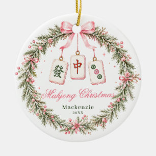 Mahjong Tile Wreath Christmas Ceramic Tree Decoration