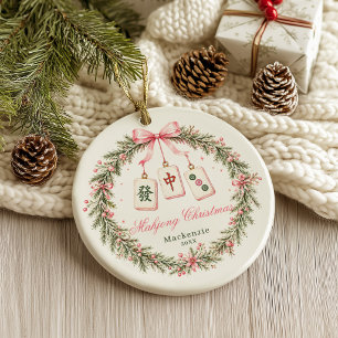 Mahjong Tile Wreath Christmas Ceramic Tree Decoration