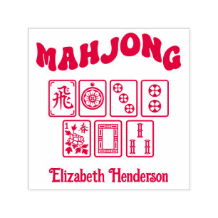 Mahjong Tiles #1 with Retro Text, Add Your Name Self-inking Stamp