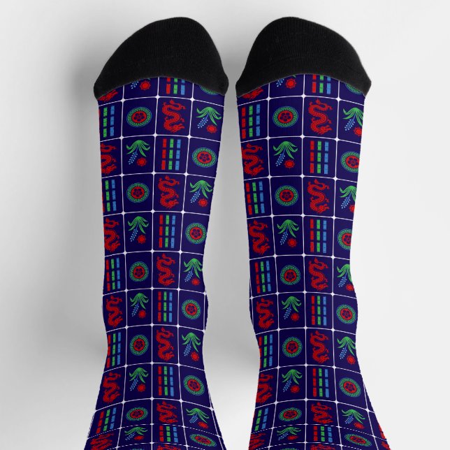 Mahjong Tiles #4 Red Green Blue Navy Socks (Top)