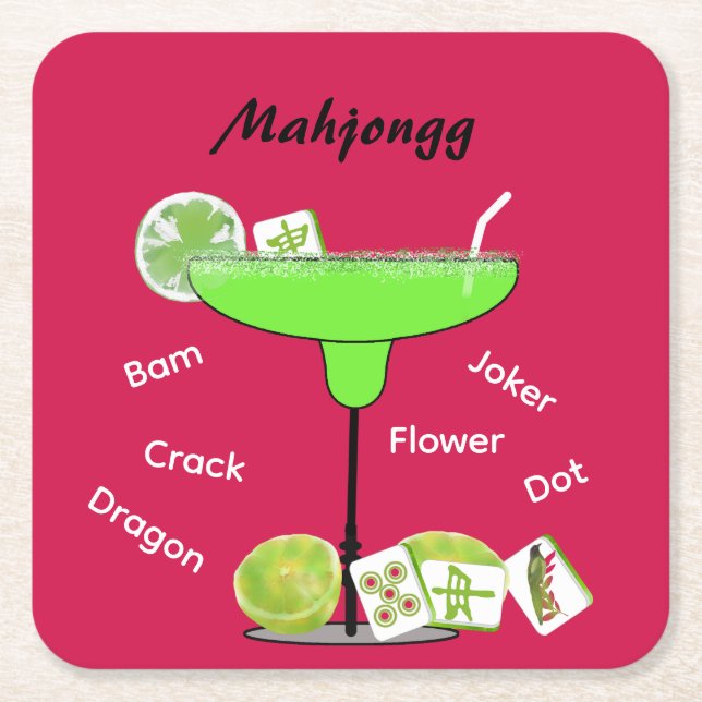 Mahjong Tiles and Cocktail Paper Coaster (Front)
