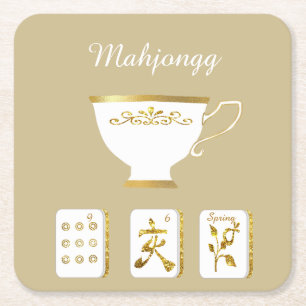 Mahjong Tiles and Teacup Paper Coaster