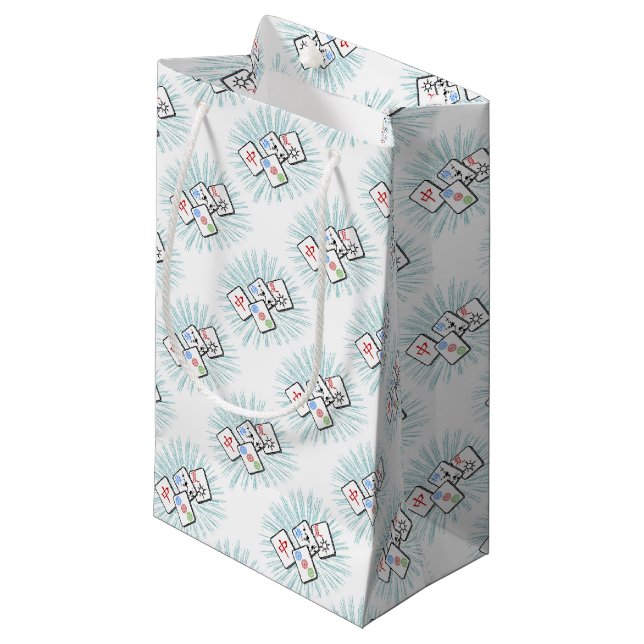 Mahjong Tiles Blue Small Gift Bag (Front Angled)