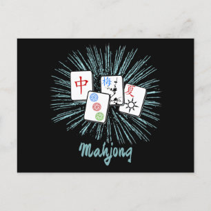 Mahjong Tiles Blue Starburst Custom   Postcard