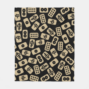 Mahjong tiles brown on black fleece blanket
