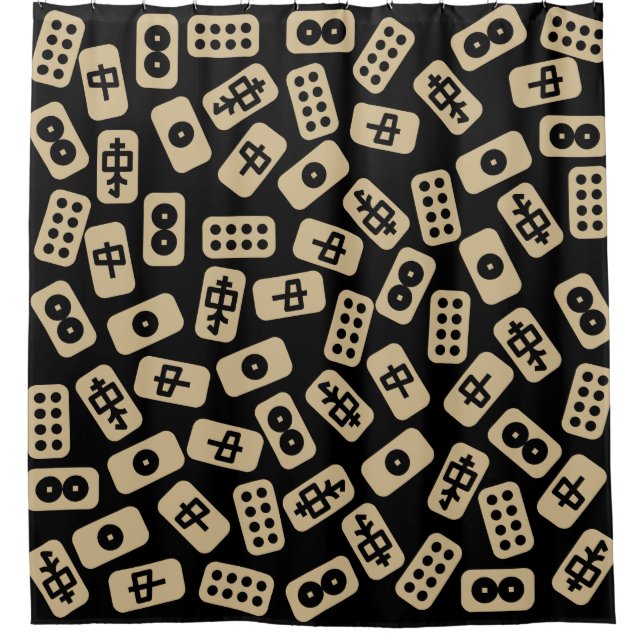 Mahjong tiles brown on black shower curtain (Front)