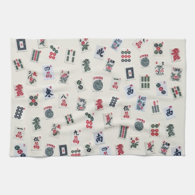 MahJong tiles design photography on badge  Tea Towel (Horizontal)