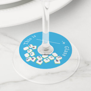 Mahjong Tiles Dot Crak Bam RED Wine Glass Tag