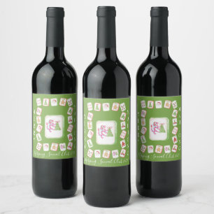 Mahjong Tiles Holiday Customisable Wine Label