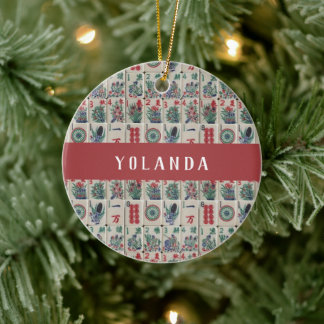 Mahjong Tiles Pattern Personalised Ceramic Tree Decoration