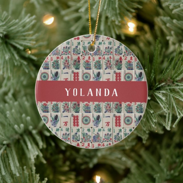 Mahjong Tiles Pattern Personalised Ceramic Tree Decoration (Tree)