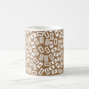 Mahjong tiles pattern white on brown coffee mug