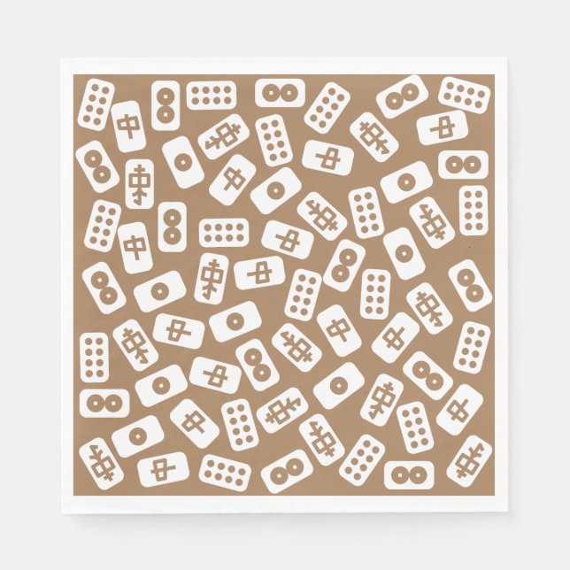 Mahjong tiles pattern white on brown napkin (Front)